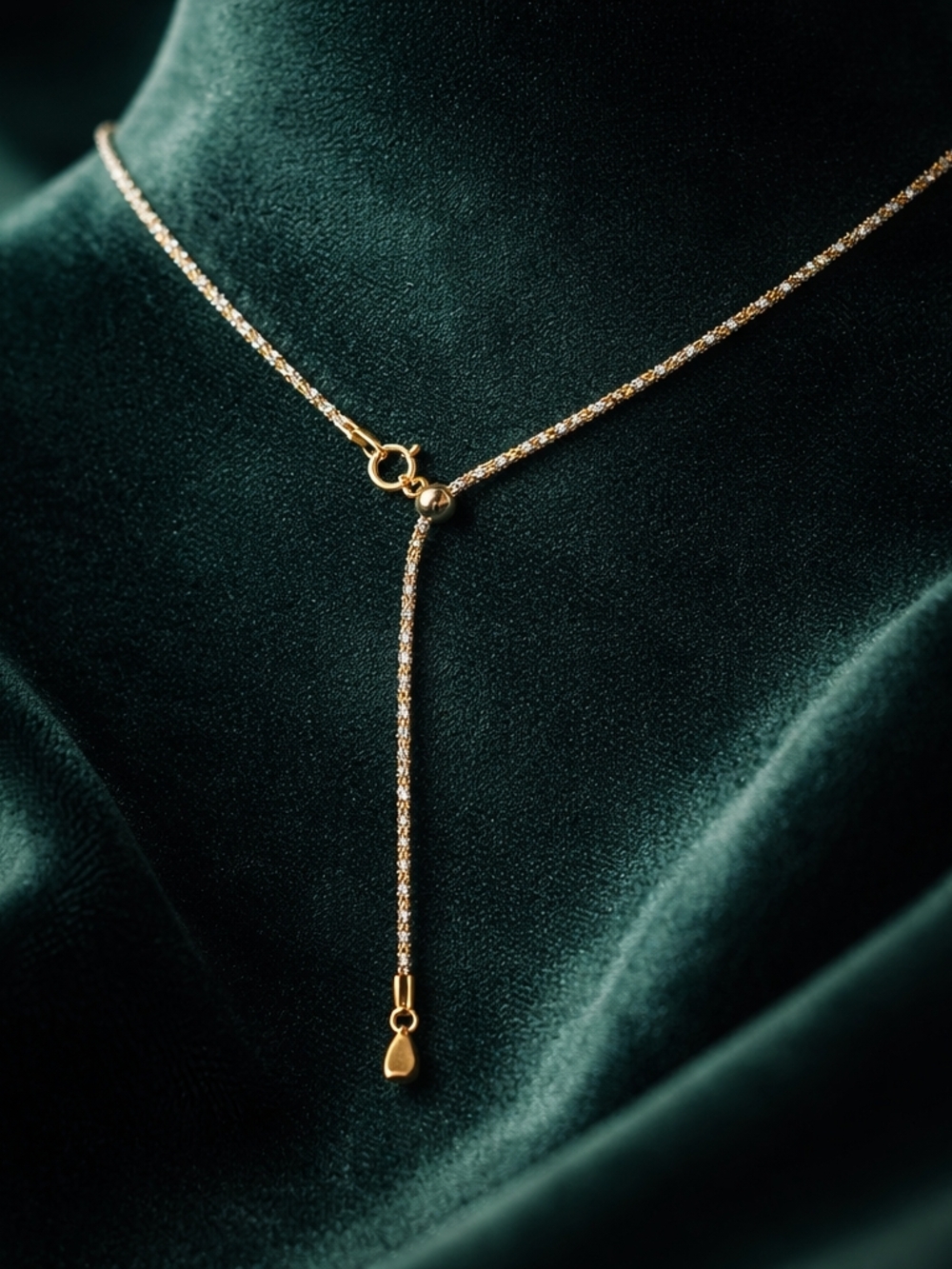 18k Real Saudi Gold - 2 Tone Necklace / Adjustable Drop Sz 18 Inch